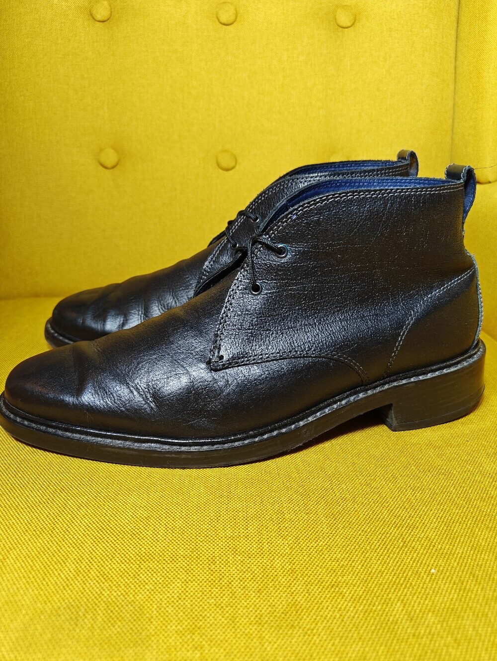 Cole Haan Men's Kennedy Black Leather Chukka Boots Blue Lining Boots Men's 8M